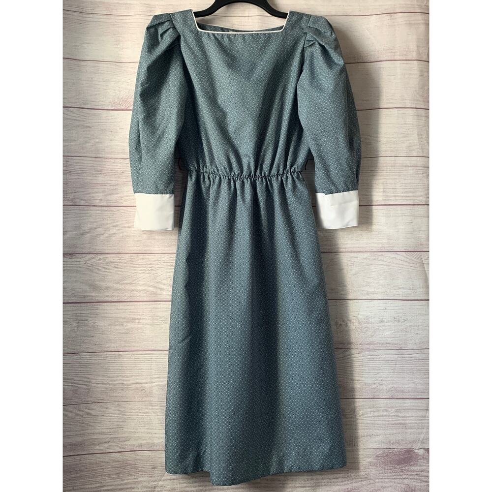 Vintage Act I New York Prairie Midi Dress Polka Dot Pattern Square Neck